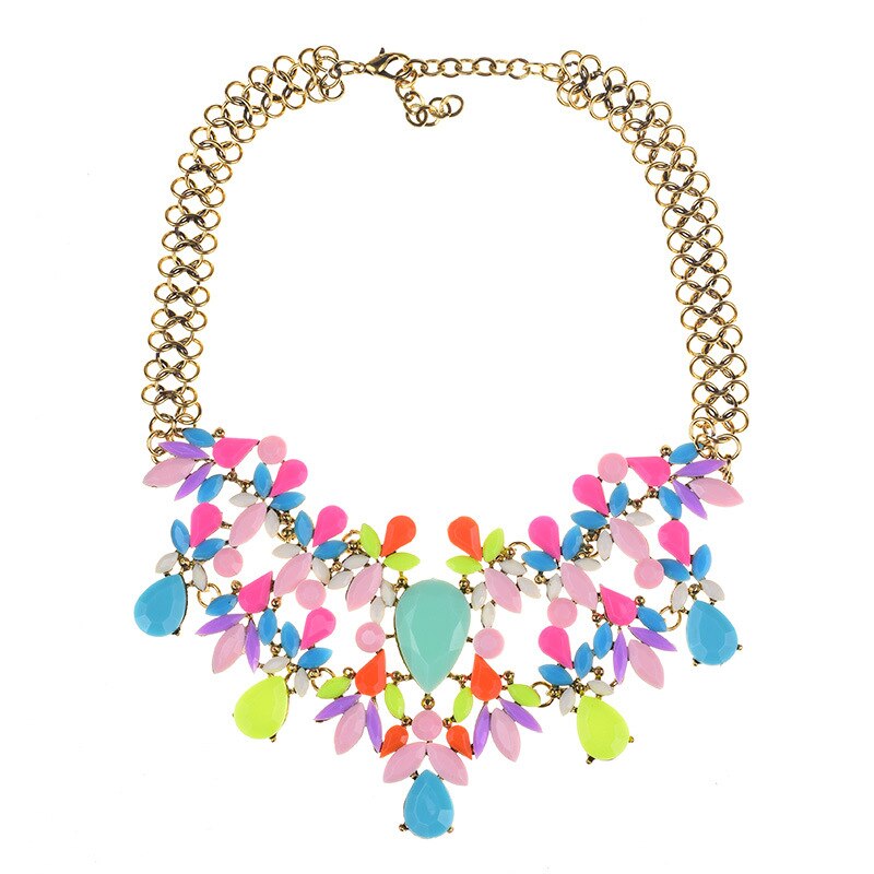 BK Woman Choker Necklace Colorful Clear Acrylic Crystal Rhinestone Resin Beads Party Gift Chain Jewelry
