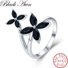 [BLACK AWN] 100% Real 925 Sterling Silver Ring Black Spinel Flower Elegant Wedding Rings for Women Sterling Silver Jewelry G032