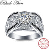 [BLACK AWN] 5.4Gram Genuine 925 Sterling Silver Jewelry Rings for Women Black&White Stone Femme Bague C321