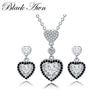 [BLACK AWN] 925 Sterling Silver Fine Jewelry Set Trendy Engagement Wedding Necklace+Earring for Women PT156