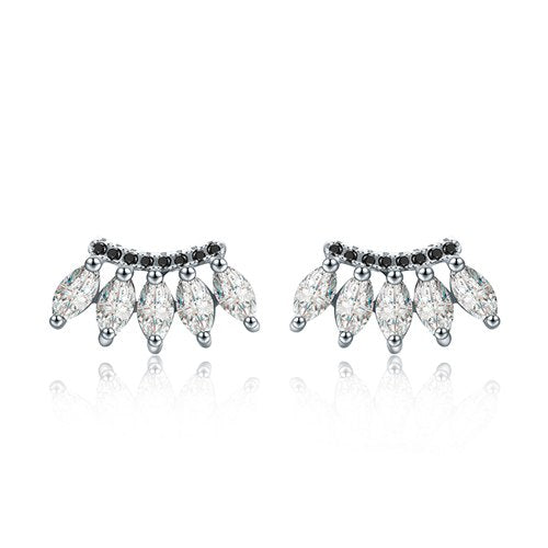 [BLACK AWN] Classic 3.0g 925 Sterling Silver Natural Flower Round Black Spinel Wedding Stud Earrings for Women Fine Jewelry T189