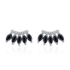 [BLACK AWN] Classic 3.0g 925 Sterling Silver Natural Flower Round Black Spinel Wedding Stud Earrings for Women Fine Jewelry T189
