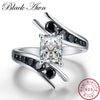 [BLACK AWN] Fine Jewelry 3.9 Gram 100% Genuine 925 Sterling Silver Row Black Stone Engagement Rings for Women Bague C299