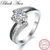 [BLACK AWN] Real 100% 925 Sterling Silver Jewelry Black Spinel Wedding Rings for Women Femme Ring Bague Gift C334