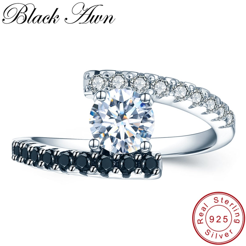 [BLACK AWN] Vintage 2.9g 925 Sterling Silver Rings Fine Jewelry Black Spinel Wedding Rings for Women Femme Bijoux Bague C011