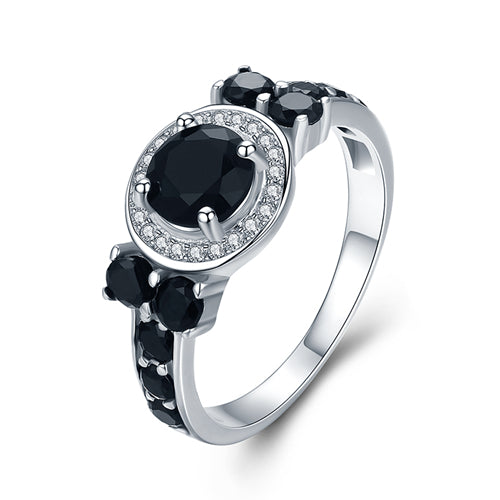 [BLACK AWN] Vintage 3.4g 925 Sterling Silver Jewelry Bague Black Spinel Engagement Rings for Women Girl Party Gift C470