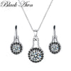 [BLACK AWN] Vintage 925 Sterling Silver Jewelry Sets Black Spinel Wedding Women's Necklace Pendant Earrings Set Z007