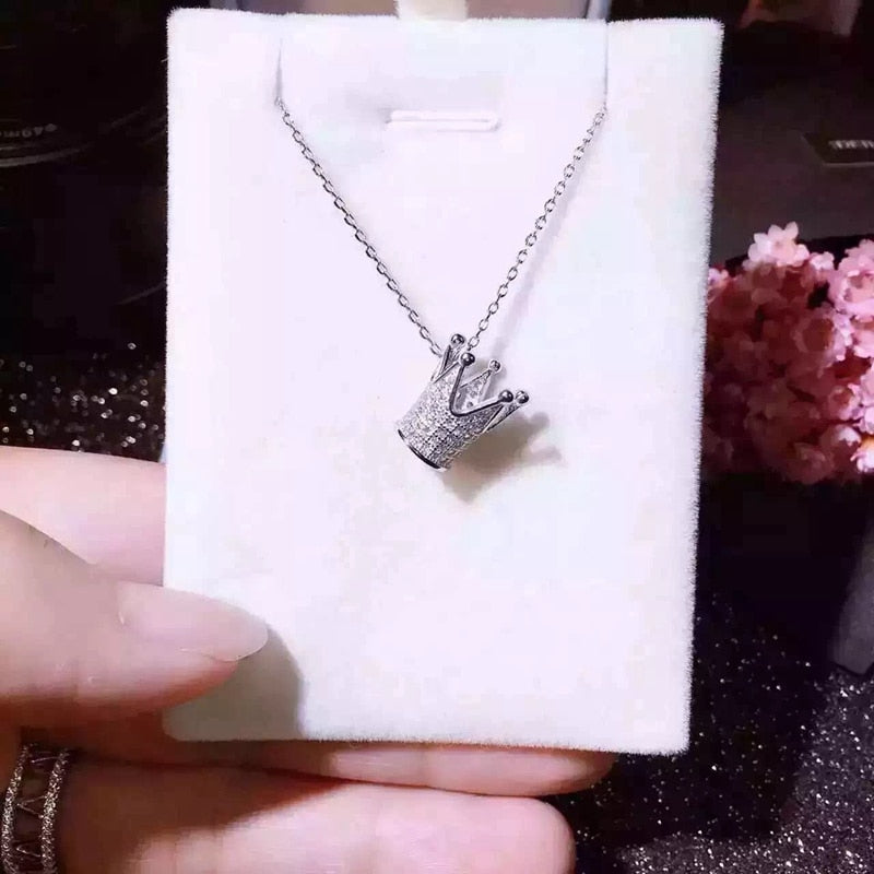 BLH16 Cute Simple AAA Zircon Crown Collar Necklace 925 Sterling Silver Necklace Clover Party Elegant Wedding Jewelry