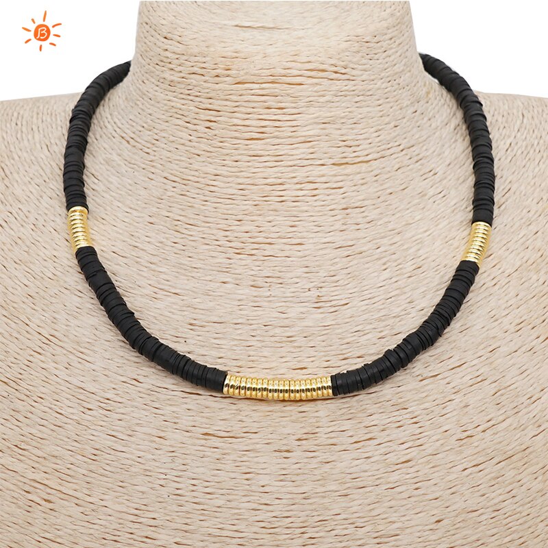 BLIN Color Soft Pottery Gold Stainless Steel Round Piece Strand Chokers Necklaces Women Ethnic African Necklace Jewelry