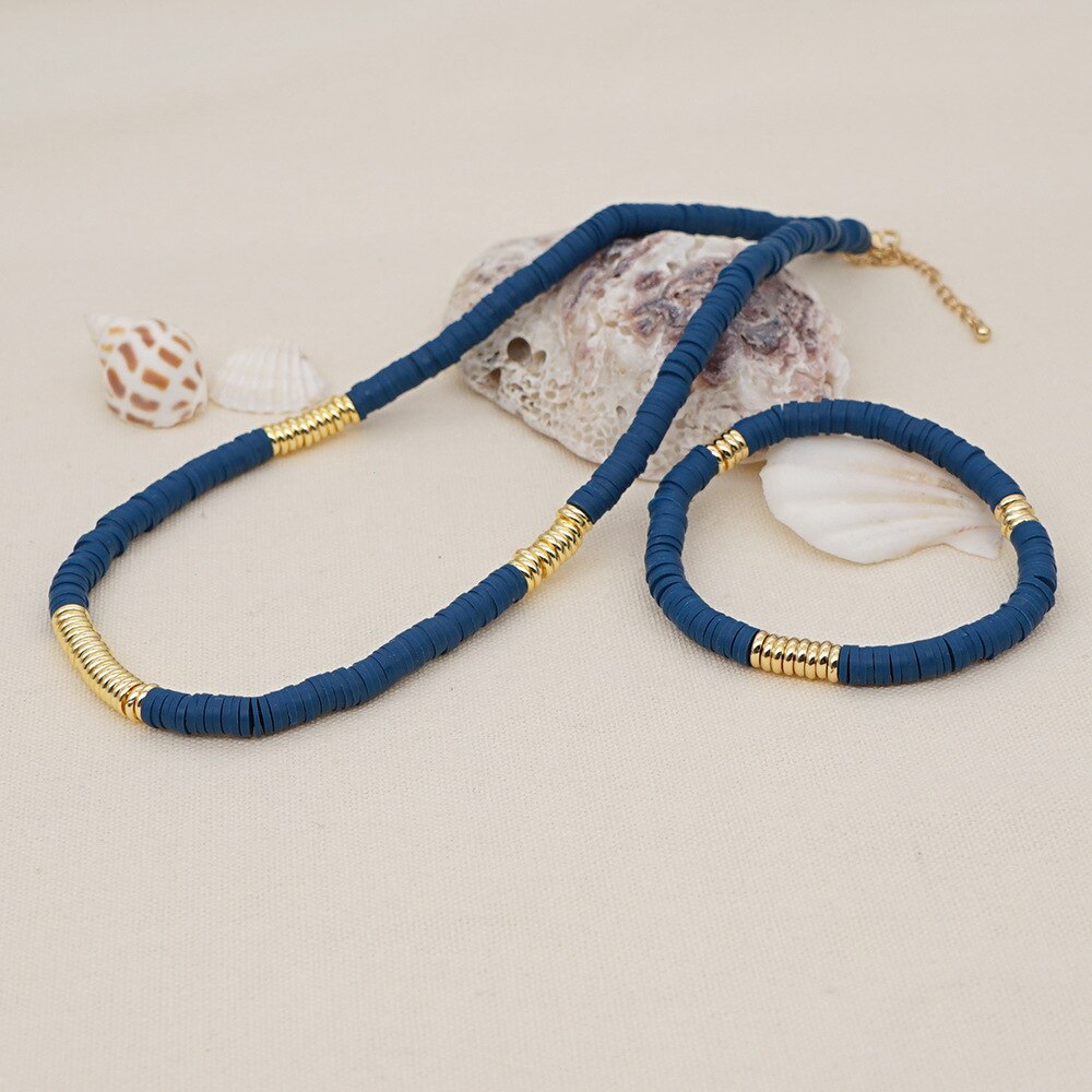 BLIN Color Soft Pottery Gold Stainless Steel Round Piece Strand Chokers Necklaces Women Ethnic African Necklace Jewelry