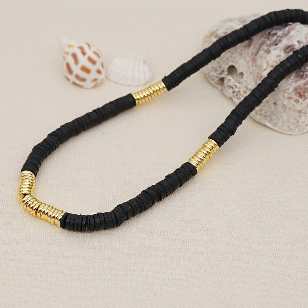 BLIN Color Soft Pottery Gold Stainless Steel Round Piece Strand Chokers Necklaces Women Ethnic African Necklace Jewelry