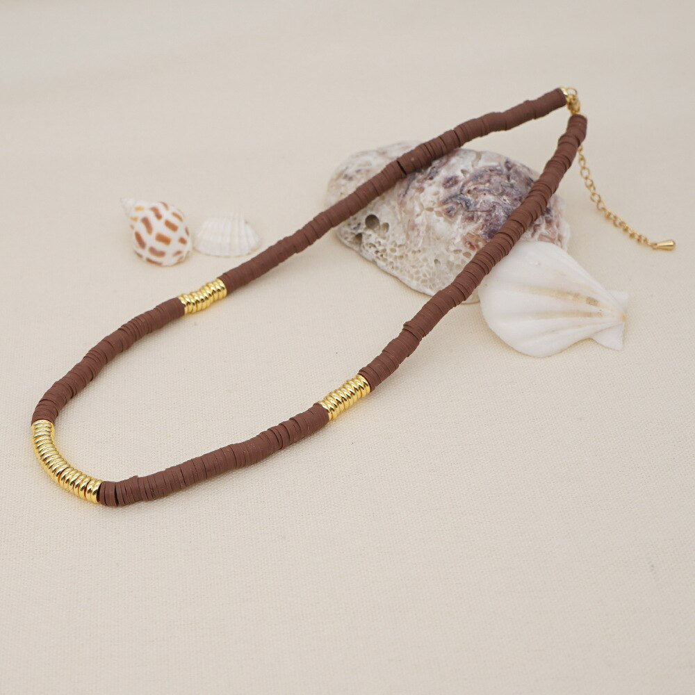 BLIN Color Soft Pottery Gold Stainless Steel Round Piece Strand Chokers Necklaces Women Ethnic African Necklace Jewelry