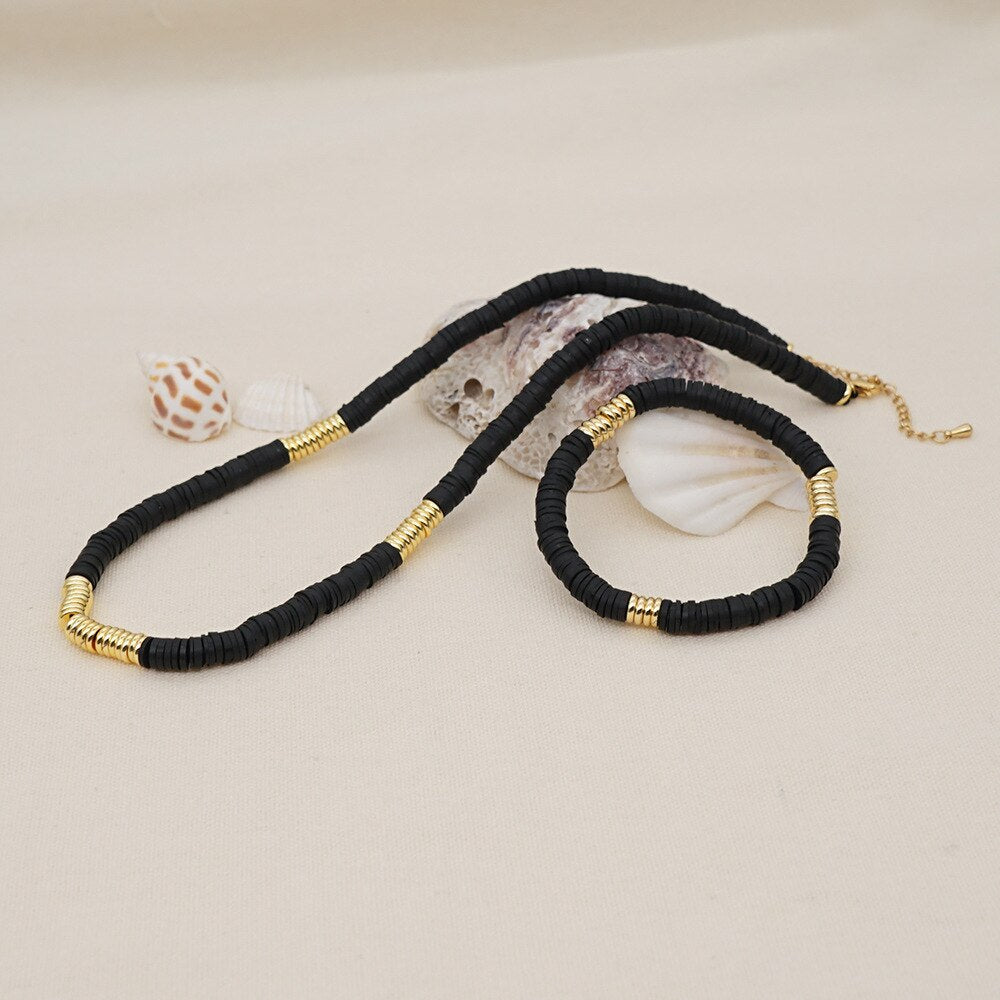BLIN Color Soft Pottery Gold Stainless Steel Round Piece Strand Chokers Necklaces Women Ethnic African Necklace Jewelry