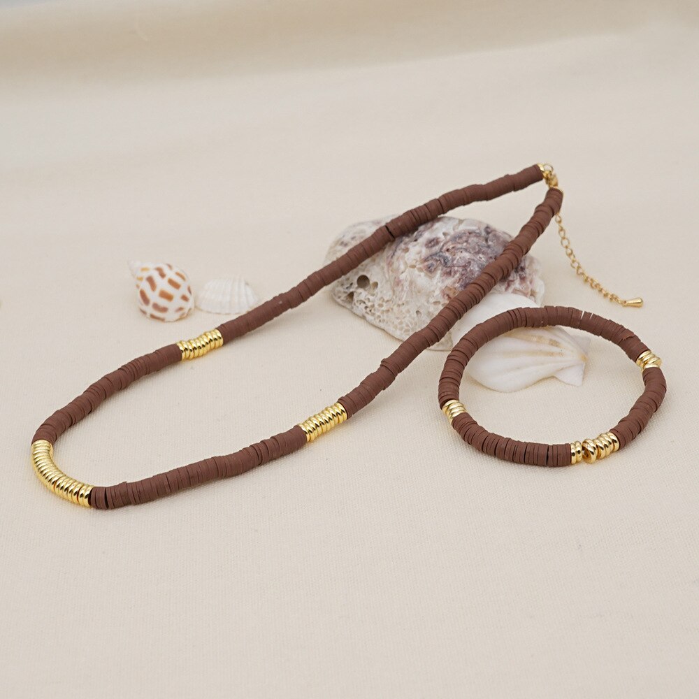 BLIN Color Soft Pottery Gold Stainless Steel Round Piece Strand Chokers Necklaces Women Ethnic African Necklace Jewelry