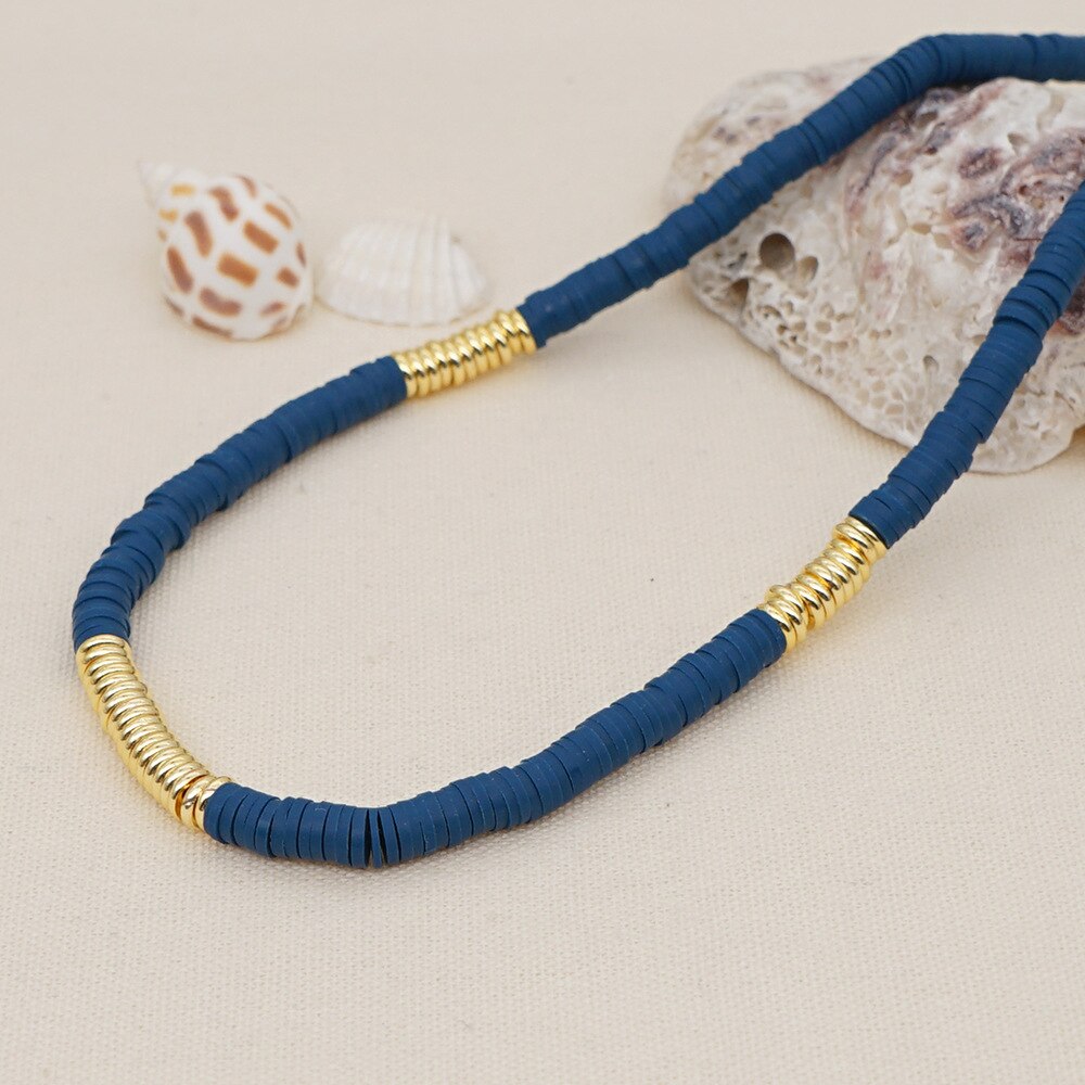 BLIN Color Soft Pottery Gold Stainless Steel Round Piece Strand Chokers Necklaces Women Ethnic African Necklace Jewelry