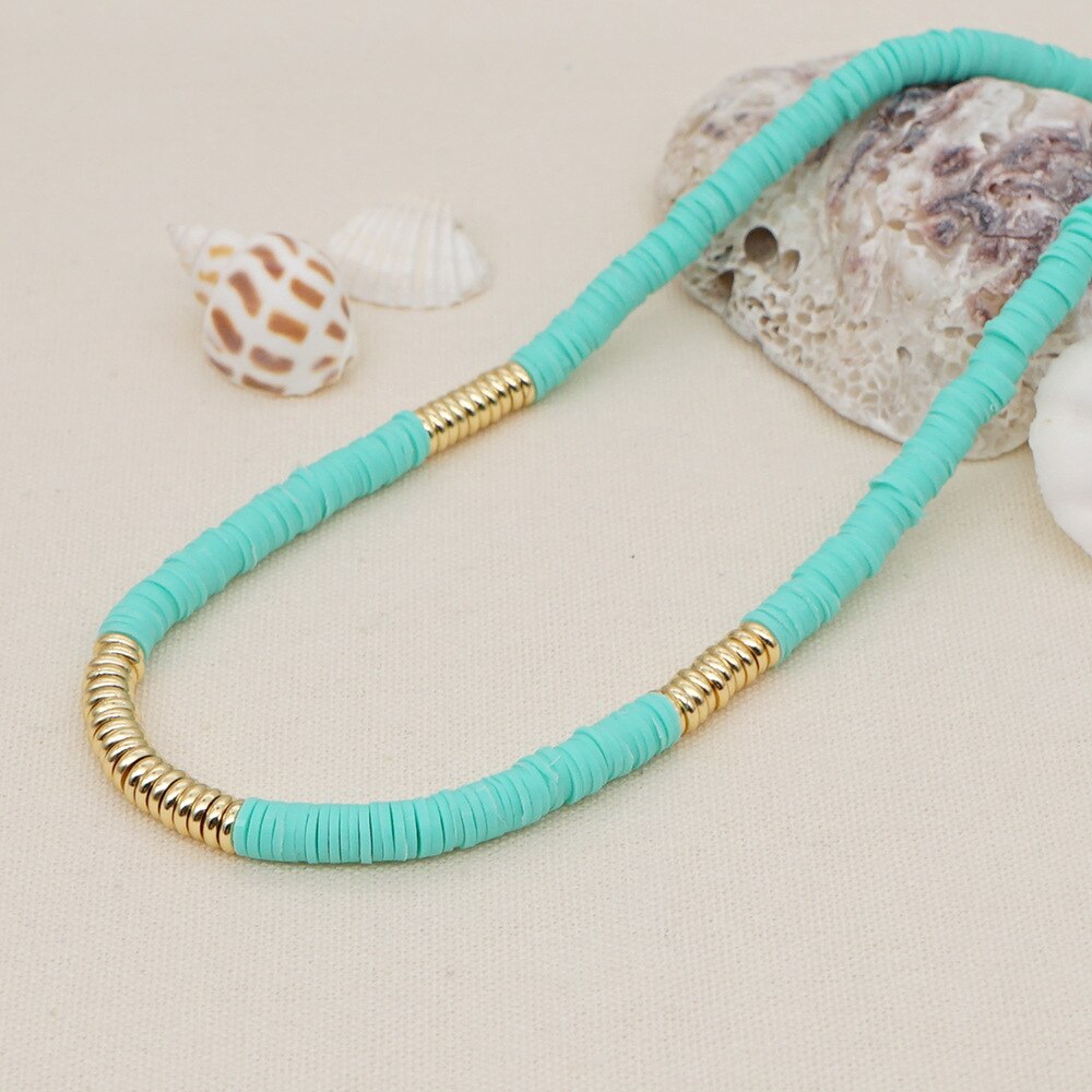 BLIN Color Soft Pottery Gold Stainless Steel Round Piece Strand Chokers Necklaces Women Ethnic African Necklace Jewelry
