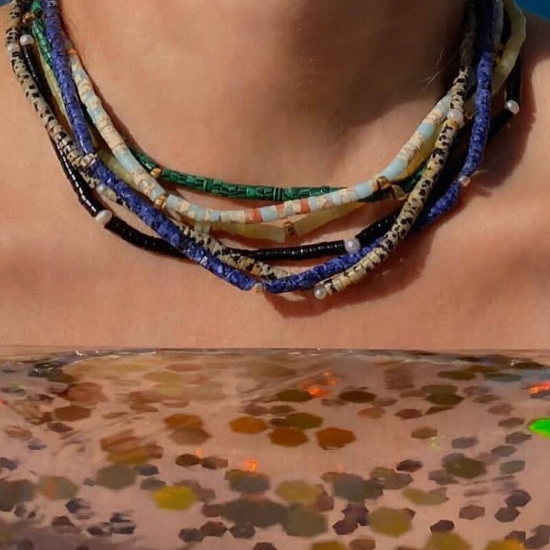 BLIN  Natural Stone Necklace Colorful Semi-precious Stones Handmade Beaded Chokers Necklaces Women Jewelry