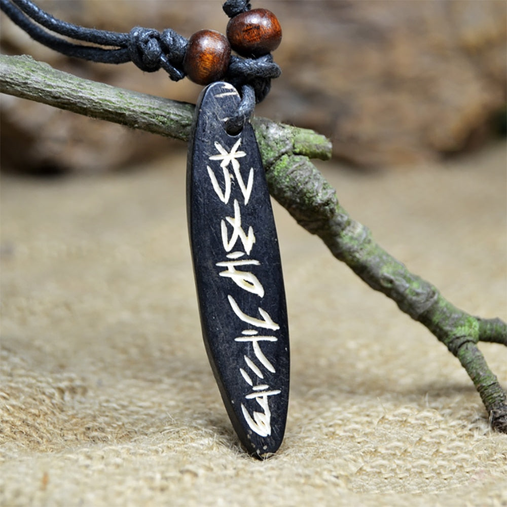 BOEYCJR  Ancient Tribe Amulet Yak Bone Necklace Statement Chain Handmade Ethnic Long Pendant Necklace for Men and Women