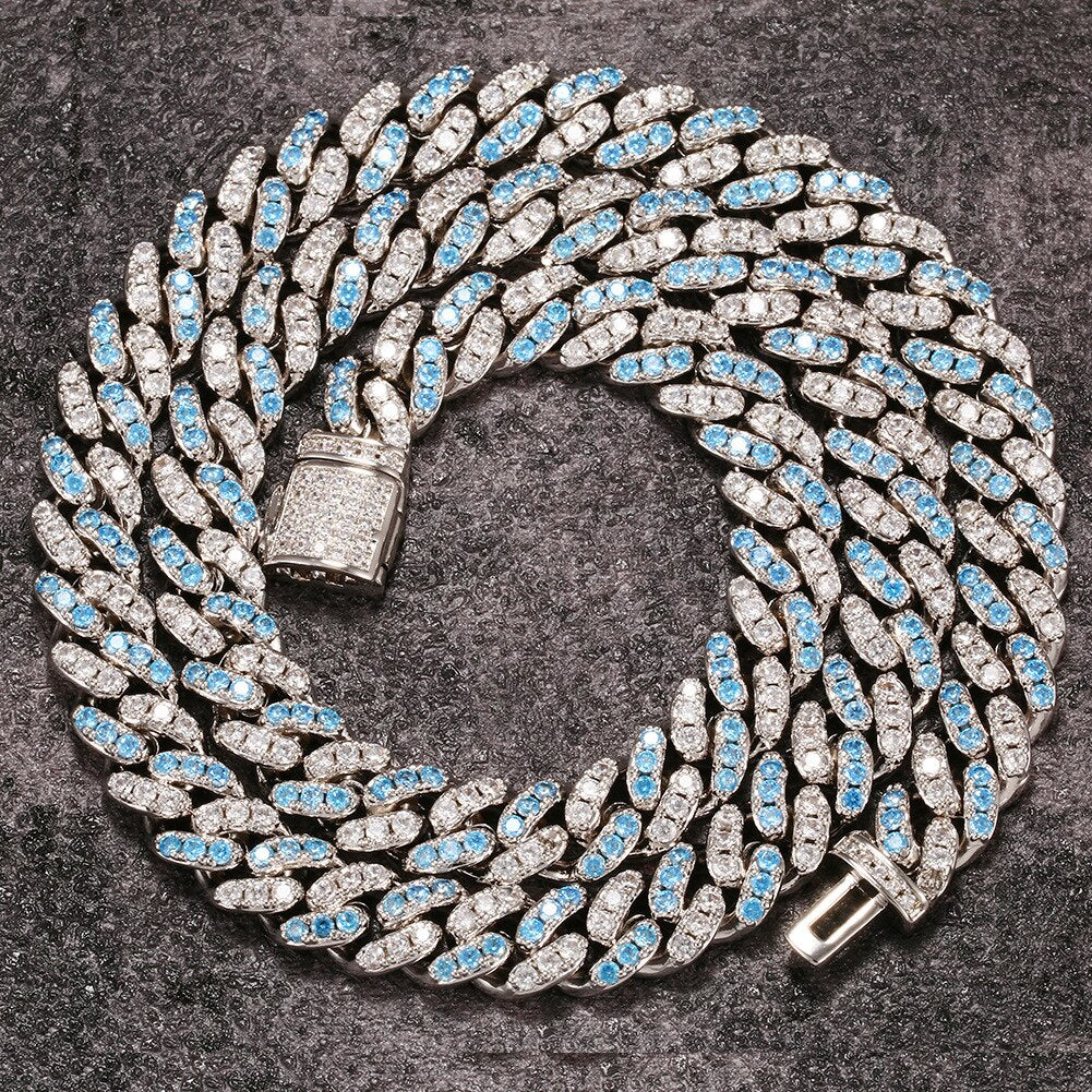 BOEYCJR Hip Hop Cuban chain Blue Zircon Choker Necklace&Pendant Short Chain Jewelry Punk Pendant Necklace For Men