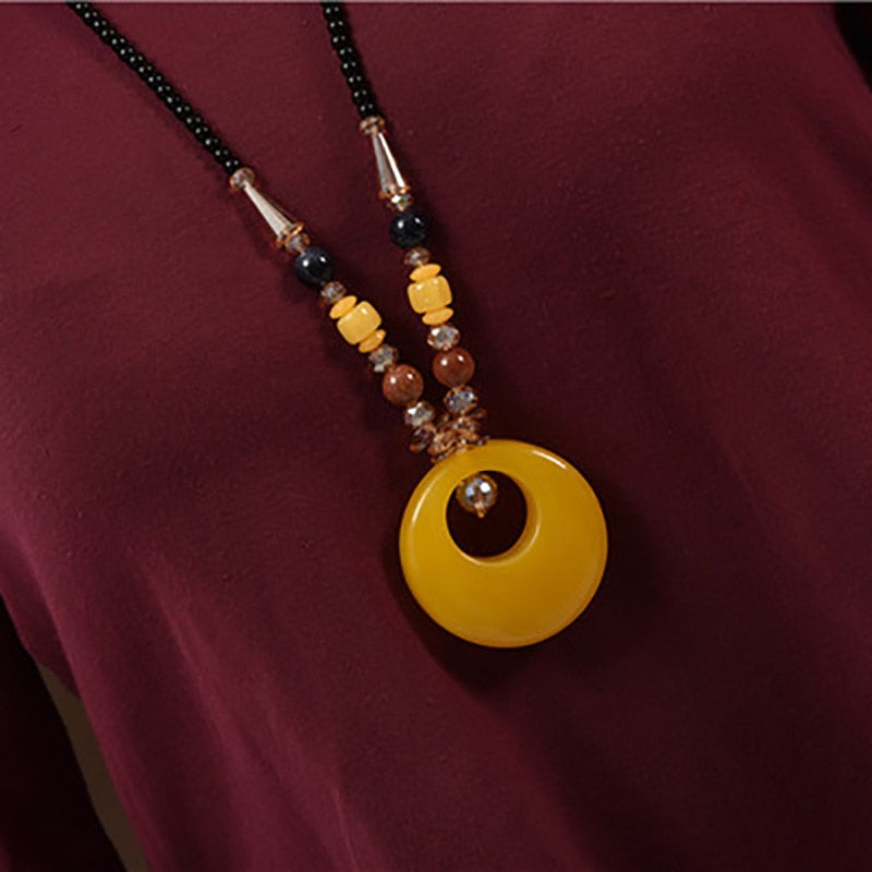 BOEYCJR  PANGA-PANGA Wood Beads Necklace Long Chain Handmade Jewelry Resin Ethnic Vintage Pendant Necklace for Men or Women