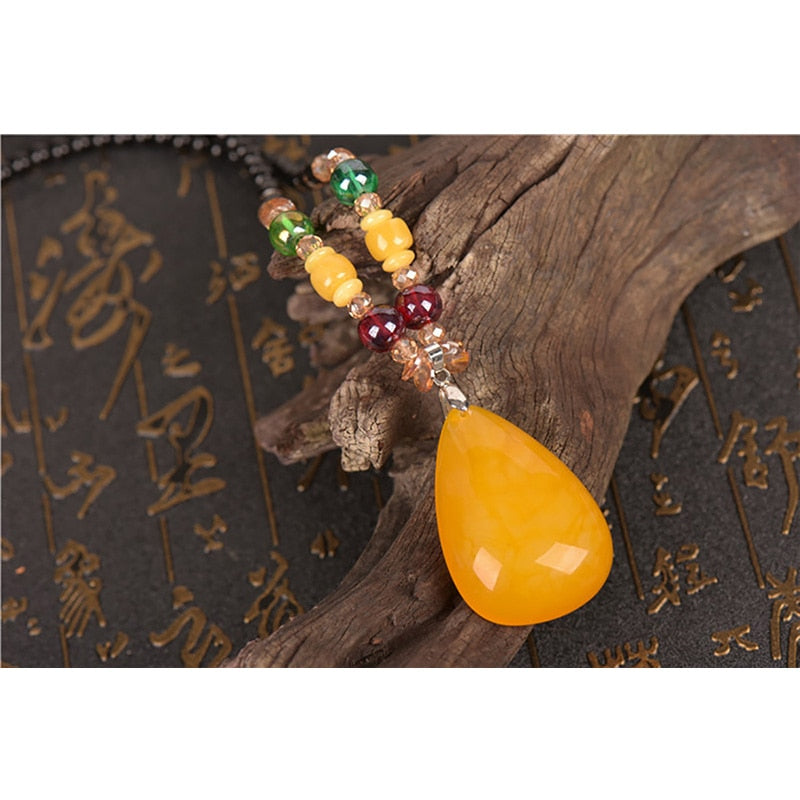 BOEYCJR  PANGA-PANGA Wood Beads Necklace Long Chain Handmade Jewelry Resin Ethnic Vintage Pendant Necklace for Men or Women
