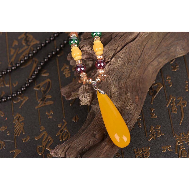 BOEYCJR  PANGA-PANGA Wood Beads Necklace Long Chain Handmade Jewelry Resin Ethnic Vintage Pendant Necklace for Men or Women