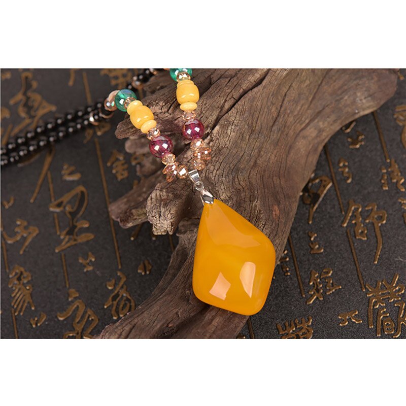 BOEYCJR  PANGA-PANGA Wood Beads Necklace Long Chain Handmade Jewelry Resin Ethnic Vintage Pendant Necklace for Men or Women