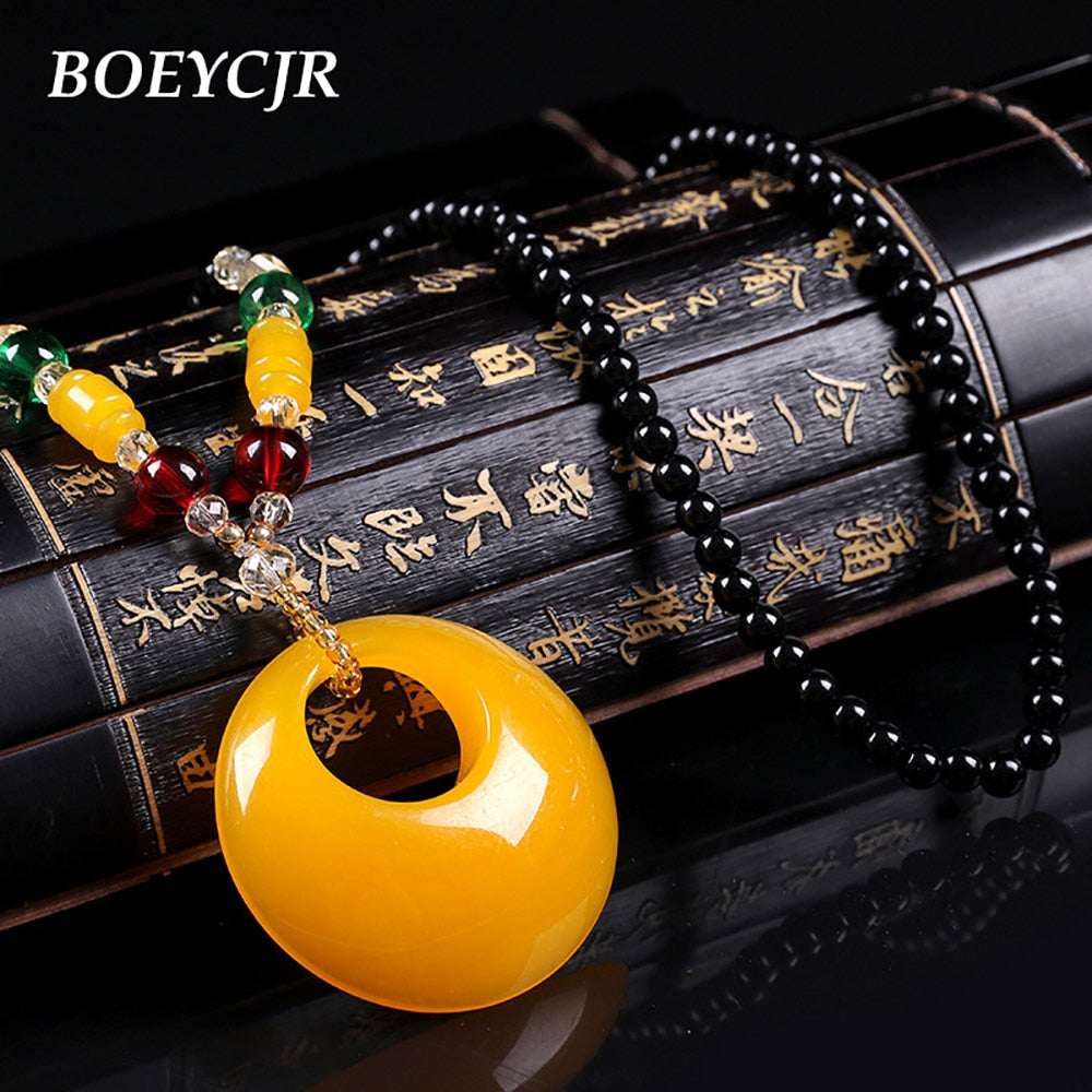 BOEYCJR  PANGA-PANGA Wood Beads Necklace Long Chain Handmade Jewelry Resin Ethnic Vintage Pendant Necklace for Men or Women