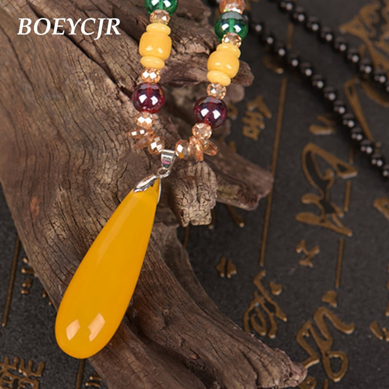 BOEYCJR  PANGA-PANGA Wood Beads Necklace Long Chain Handmade Jewelry Resin Ethnic Vintage Pendant Necklace for Men or Women