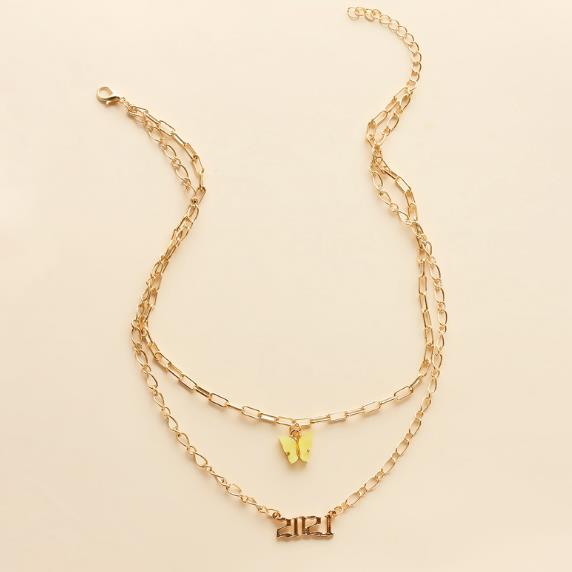 BOHO Letter Name Chain Butterfly Necklace Pendant For Women Golden Choker Jewelry