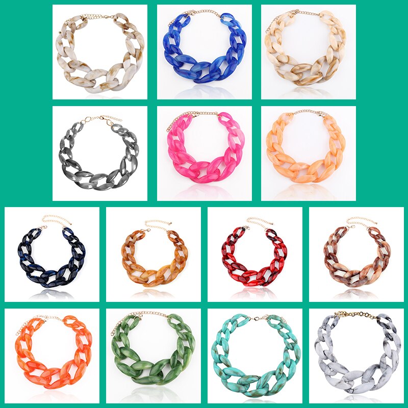 BOJIU 14 Color Cute Big Acrylic Choker Necklaces For Women Boho Gold Chain Plastic Punk Collar Necklace Lady Gift Jewelry NK1074