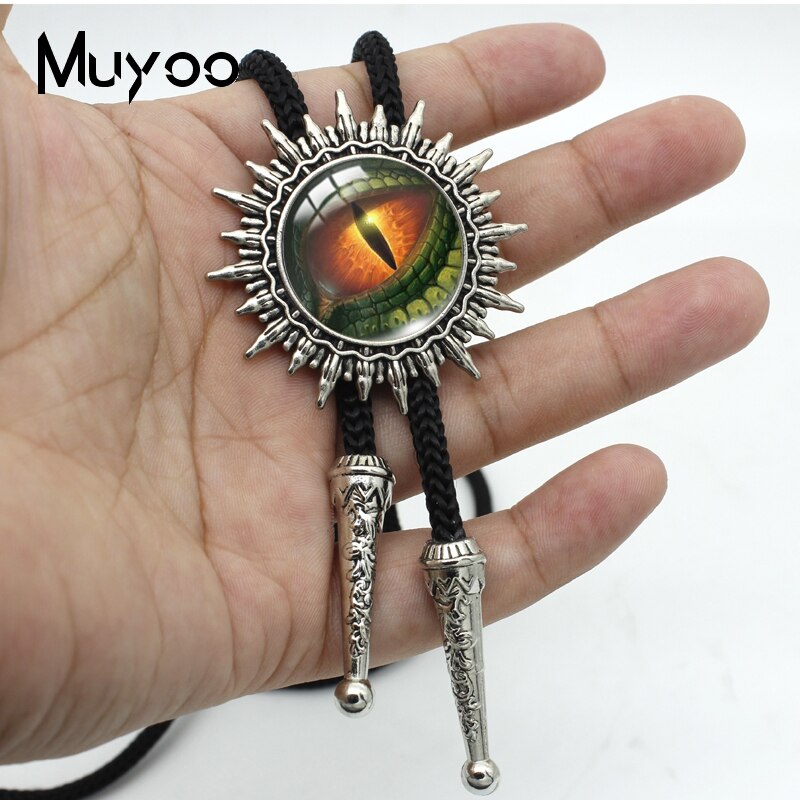 BOLO-00170 Vintage Colorful Colored Animals Eyes Glass Cabochon Cowboy Necktie Necklace Bolo Tie Pendant Necklaces Jewelry