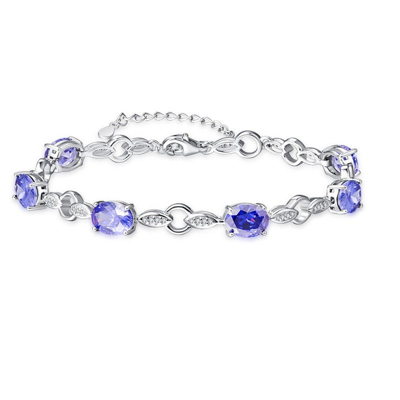BONLAVI Oval Cut Created Tanzanite leaf shape Bridal Bracelets for Women Wedding Jewelry 925 Silver Bracelets Fashion Accessory