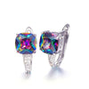 BONLAVI Square Natural Mystic 6.8ct Rainbow Topaz Stones Pierced Ear Cuff 925 Sterling Silver Brand Party Wedding Fine Jewelry