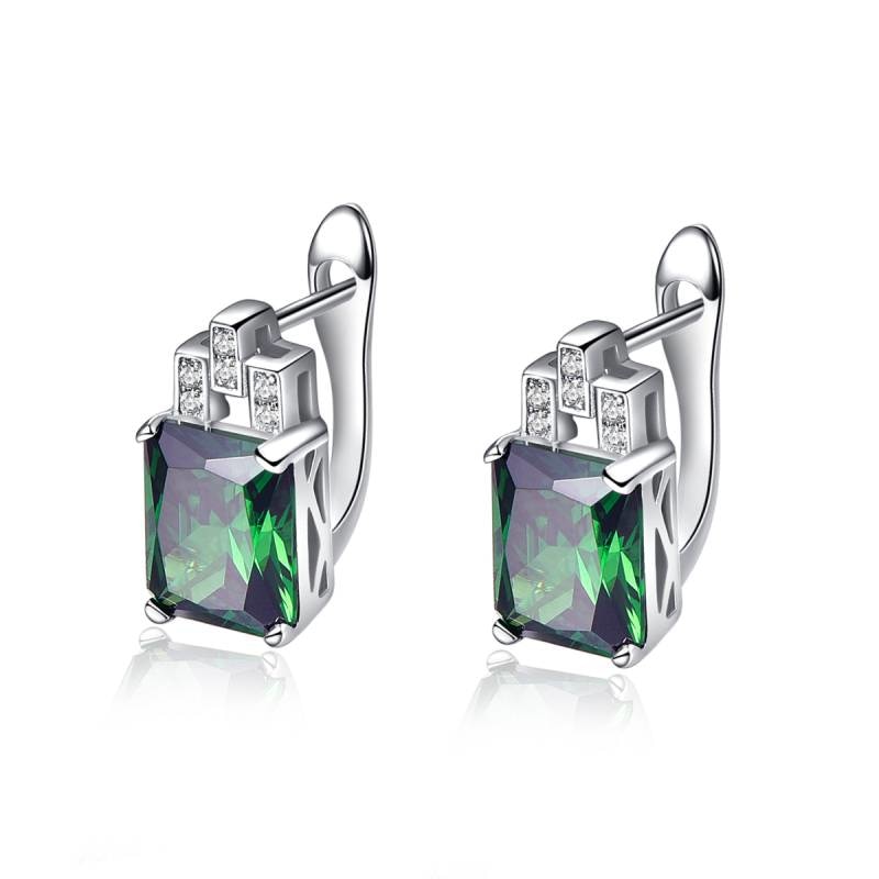 1 Pair Russian Emerald Earrings Clip 925 Sterling Silver Ear Studs Green Gem Stone Ear Buckle Earrings Women Jewelry
