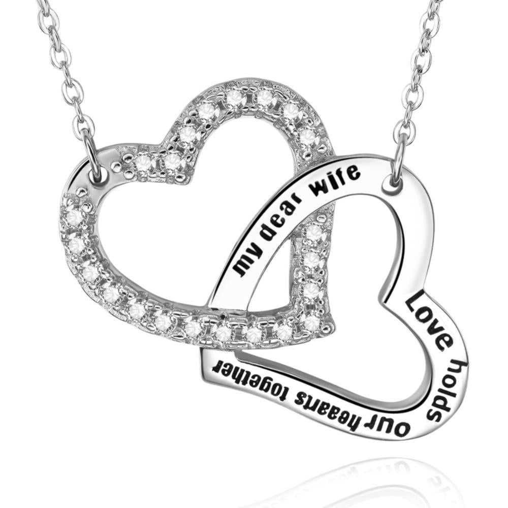 1 Piece My Dear Wife Love Holds Our Hearts Together Custom Name Personalized Double Heart Pendant Necklace Fine Jewelry