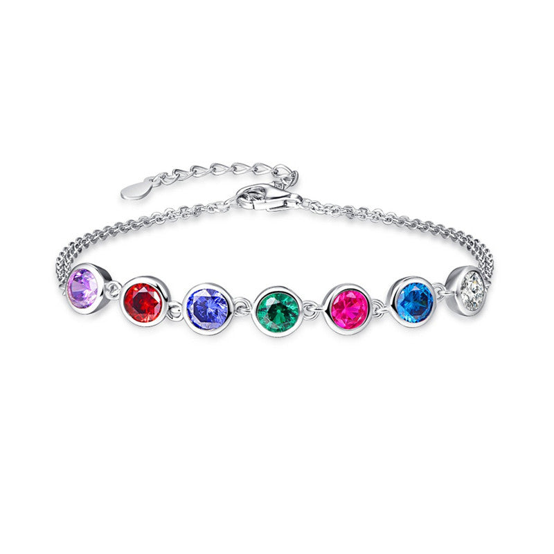100% 925 Sterling Silver Woman Multicolor 7 pcs Topaz Tanzanite Amethyst Bracelet double Layer Created Emerald Bracelet