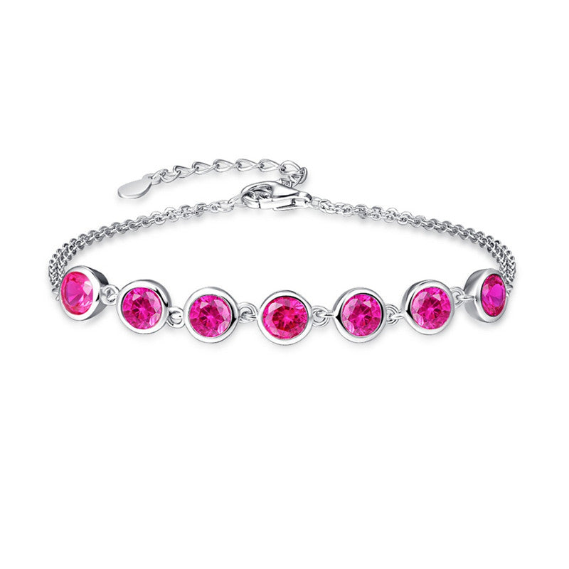 100% 925 Sterling Silver Woman Multicolor 7 pcs Topaz Tanzanite Amethyst Bracelet double Layer Created Emerald Bracelet
