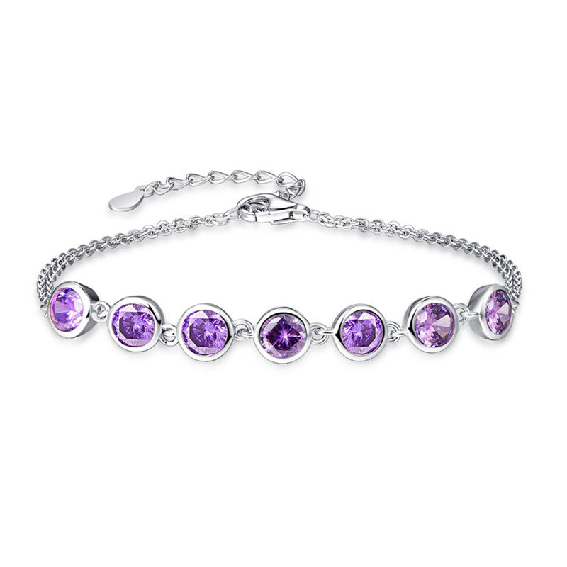 100% 925 Sterling Silver Woman Multicolor 7 pcs Topaz Tanzanite Amethyst Bracelet double Layer Created Emerald Bracelet