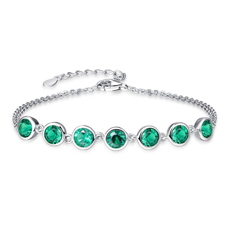 100% 925 Sterling Silver Woman Multicolor 7 pcs Topaz Tanzanite Amethyst Bracelet double Layer Created Emerald Bracelet