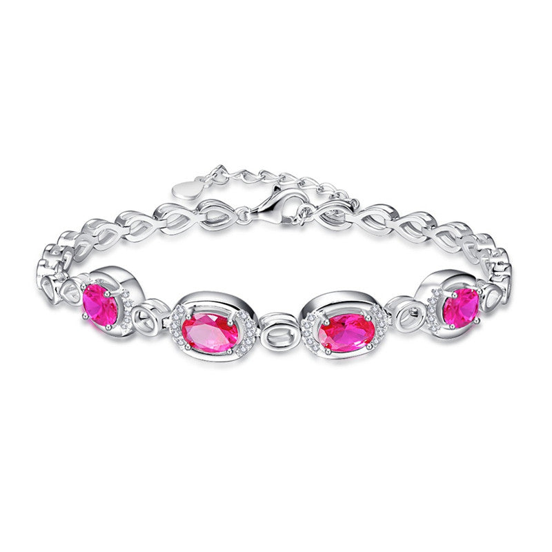 100% 925 sterling silver bracelet bangle S925 Charm Bracelet with Created Red Ruby Wedding Jewelry Ladies women Gifts