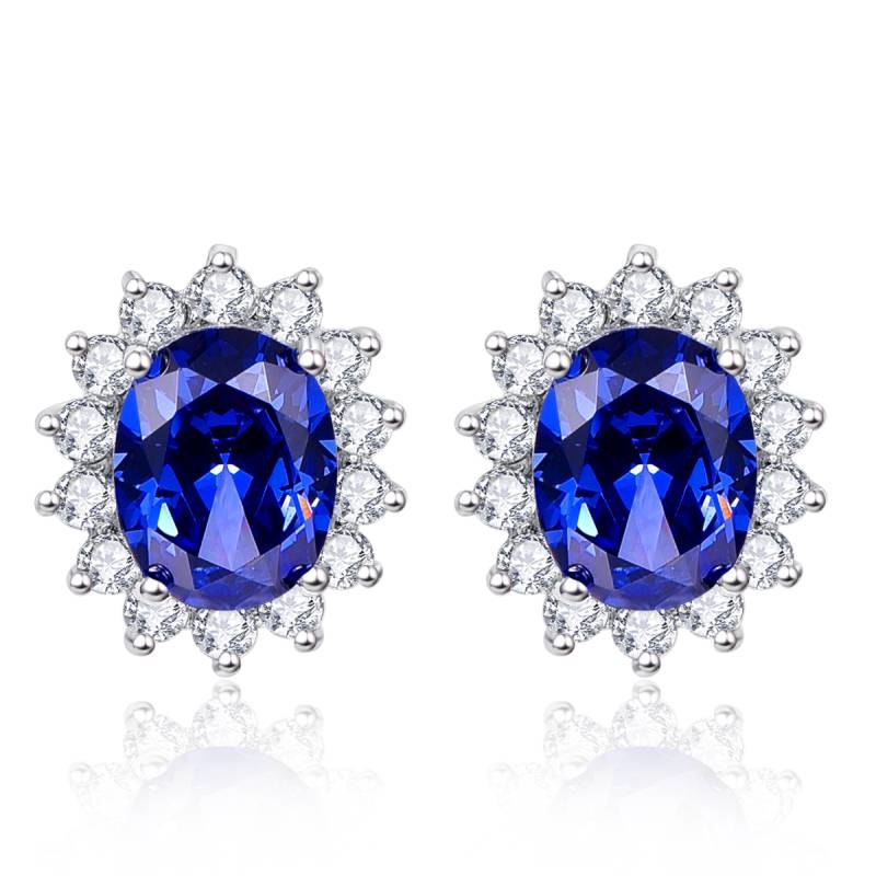 3ct Blue Tanzanite Earrings Luxury Kate Princess Diana 925 Sterling Silver Engagement Wedding Stud Earrings Brincos