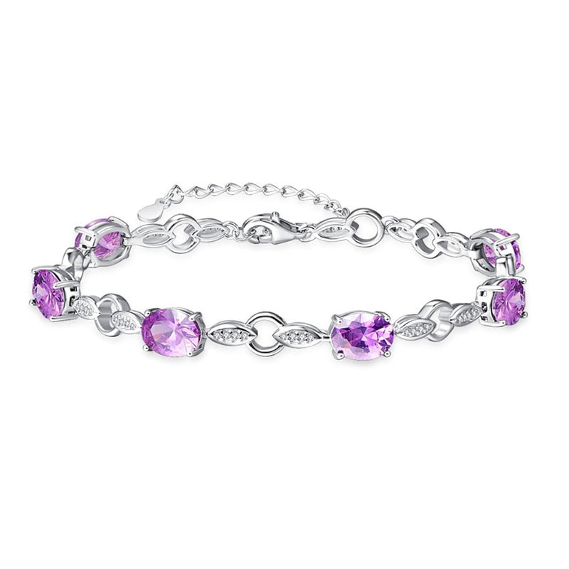 6pcs Created Amethyst Strand Bracelets For Women Vintage 925 Sterling Silver Bracelet Fine Jewelry Party Gift yb21