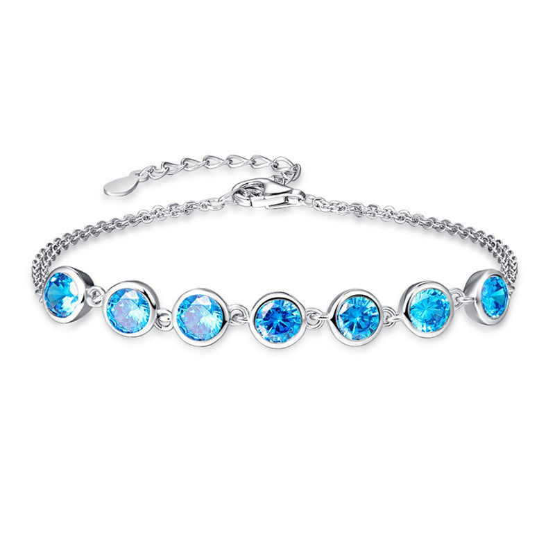 7pcs Ocean Blue Topaz 925 Sterling Silver Charm Bracelet Bangle for Female Women party pulseras Length 7.99inch
