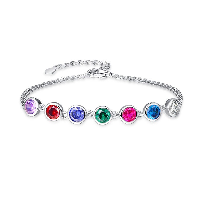 925 Sterling Silver Bracelet Created Garnet Blue Topaz Tanzanite Amethyst Muti color Stone S925 Charm Bracelet 7.99inch