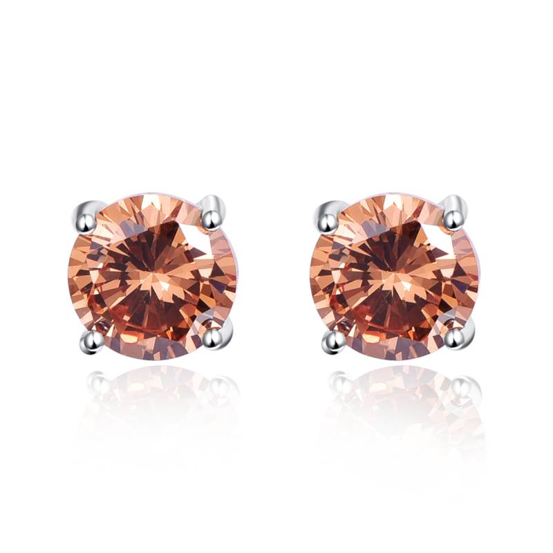 925 Sterling Silver Four-Claw Stud Earrings for Women Fashion Round 6.5ct Morganite Stud Earrings Wedding Fine Jewelry