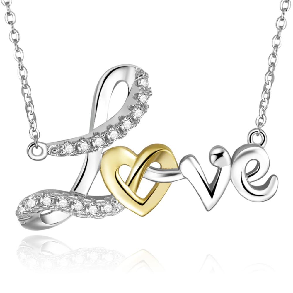 European Style Necklace 925 Sterling Silver Crystal Link Chain Forever Love Pendant Necklace Fashion Jewelry for Women