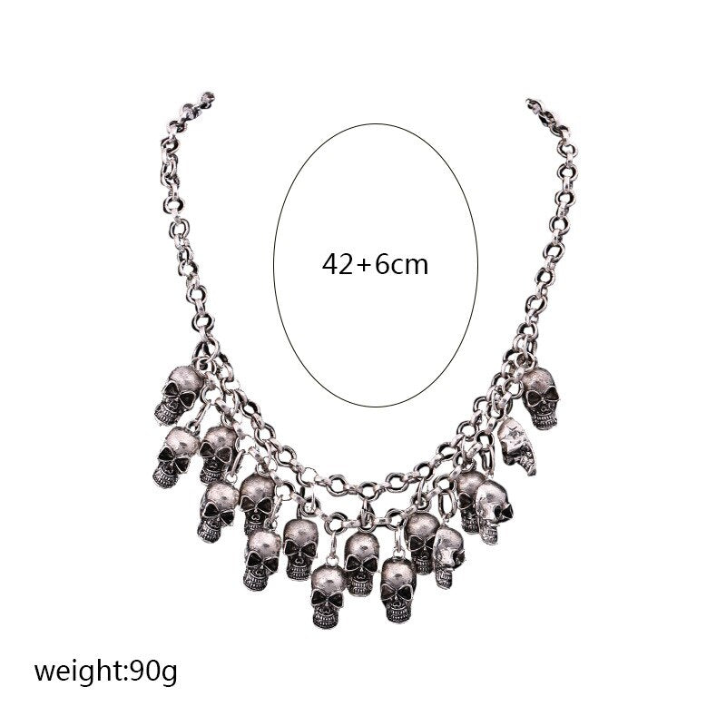 BONLAVIE Exaggerated Hip-hop Decoration Metal Retro Skull Double-layer Short Chain Chokers Necklaces