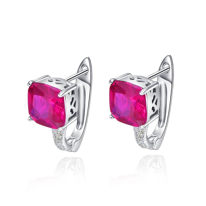 Exquisite Rose Red Ruby Earrings 3.55g Ear Cuff Real Pure 925 Sterling Silver Clip Earring Cloth Accessories JQ-Y0044E1