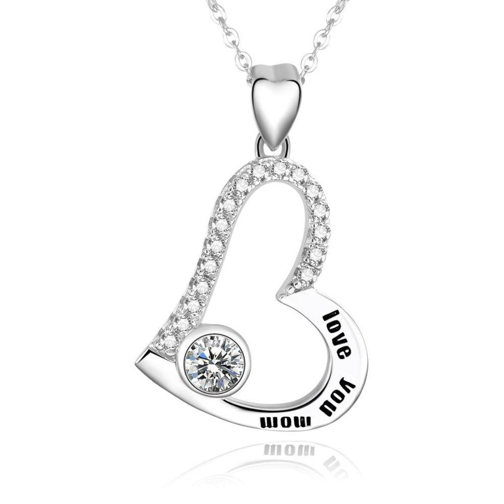 Genuine 925 Silver Hollow Heart Pendant Necklace with White Crystal Rhodium Mixed Silver Color Necklaces Y0058N01
